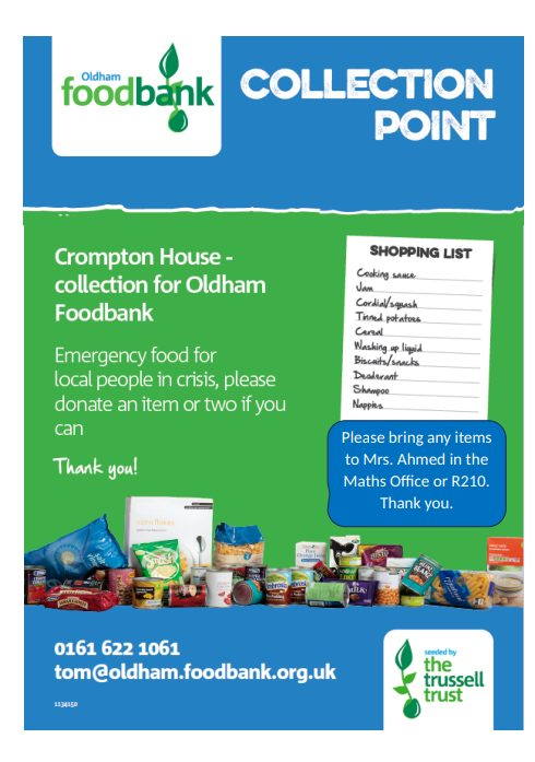 CHSupdates's tweet photo. Our collection for Oldham Food Bank ends on Friday 3rd November. Thankyou to everyone who has donated 🙂
#cromptonhouseschool #oldhamfoodbank #caringforeachother #LovingGod #AchievingExcellence https://t.co/pIBg938Y6K