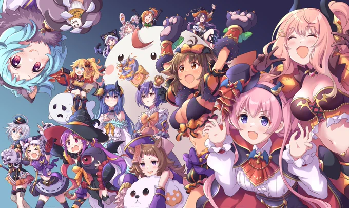 ちょっとハロウィンキャラ全員描いてみた(੭*ˊᵕˋ)੭ #プリコネR