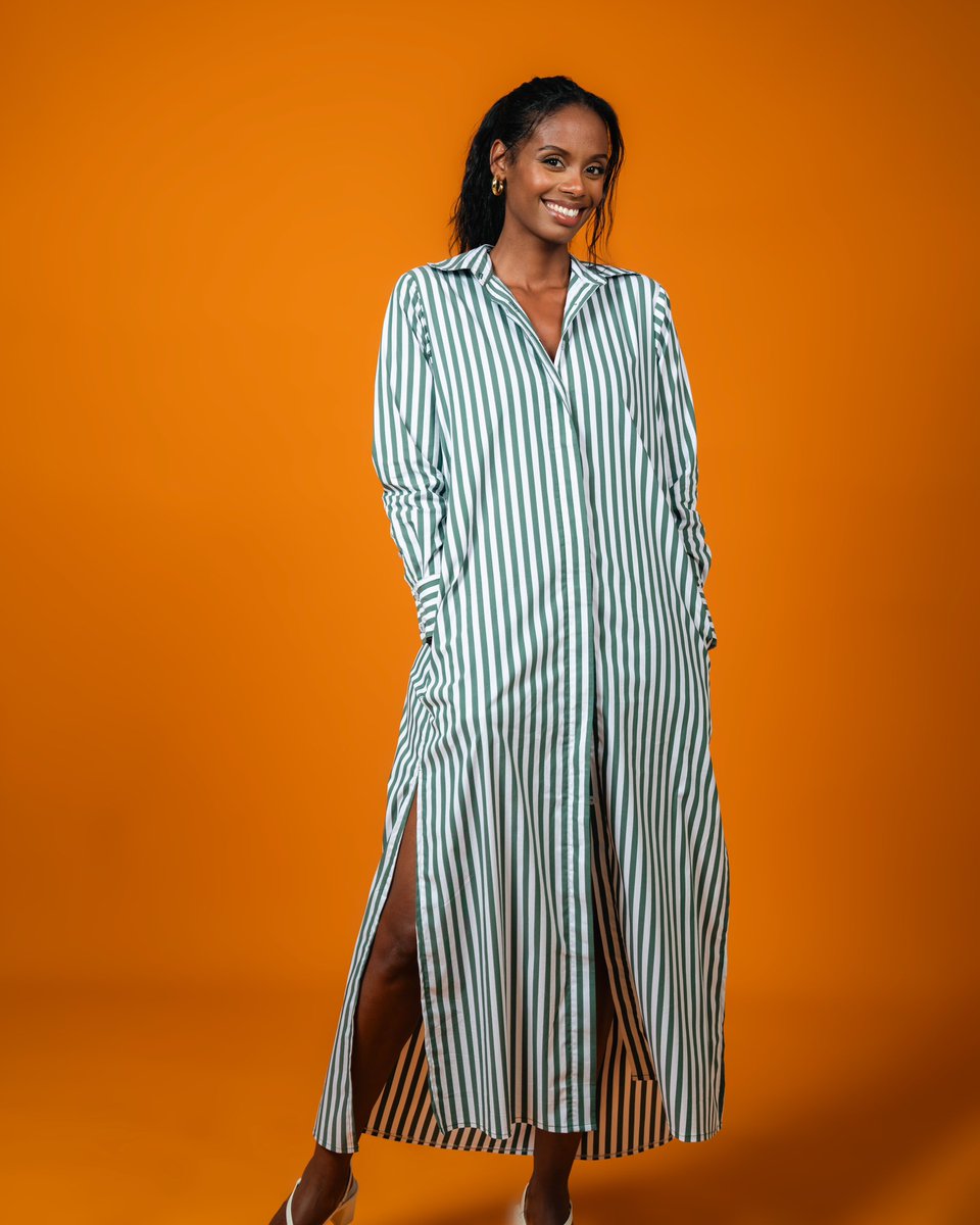 soniamugabo's tweet image. Meet the "Hirwe" Dress, a sophisticated, ankle-length button-down featuring stylish stripes that effortlessly blend elegance with unparalleled comfort.

#soniamugabo #Xcollection #madeinRwanda #ss24 #africanfashion