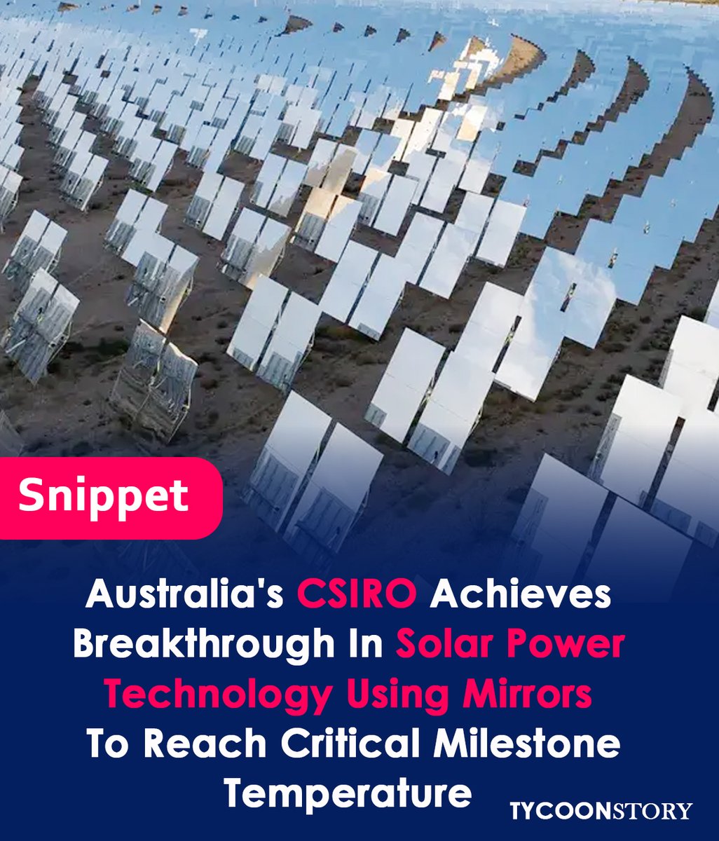 Australia Achieved A Breakthrough In Solar Power Generation By Employing Mirrors. 
#SolarEnergyBreakthrough #ConcentratedSolarThermal #EnergyStorage #RenewableEnergy #NetZero #Decarbonization #Australia #CSIRO #Newcastle  #ThermalEnergy #IndustrialProcesses #CleanEnergy @CSIRO