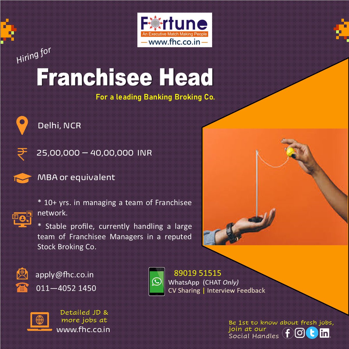 Fortune_Human's tweet photo. North Head - Franchisee in a leading Banking Broking Co.

#stockmarkets #StockMarketindia #franchisee #fortunehumancapital #bestplacetowork #b2b
#Noida #ArvindKejriwal #RahulGandhi #Modi https://t.co/kkUMFHG22q