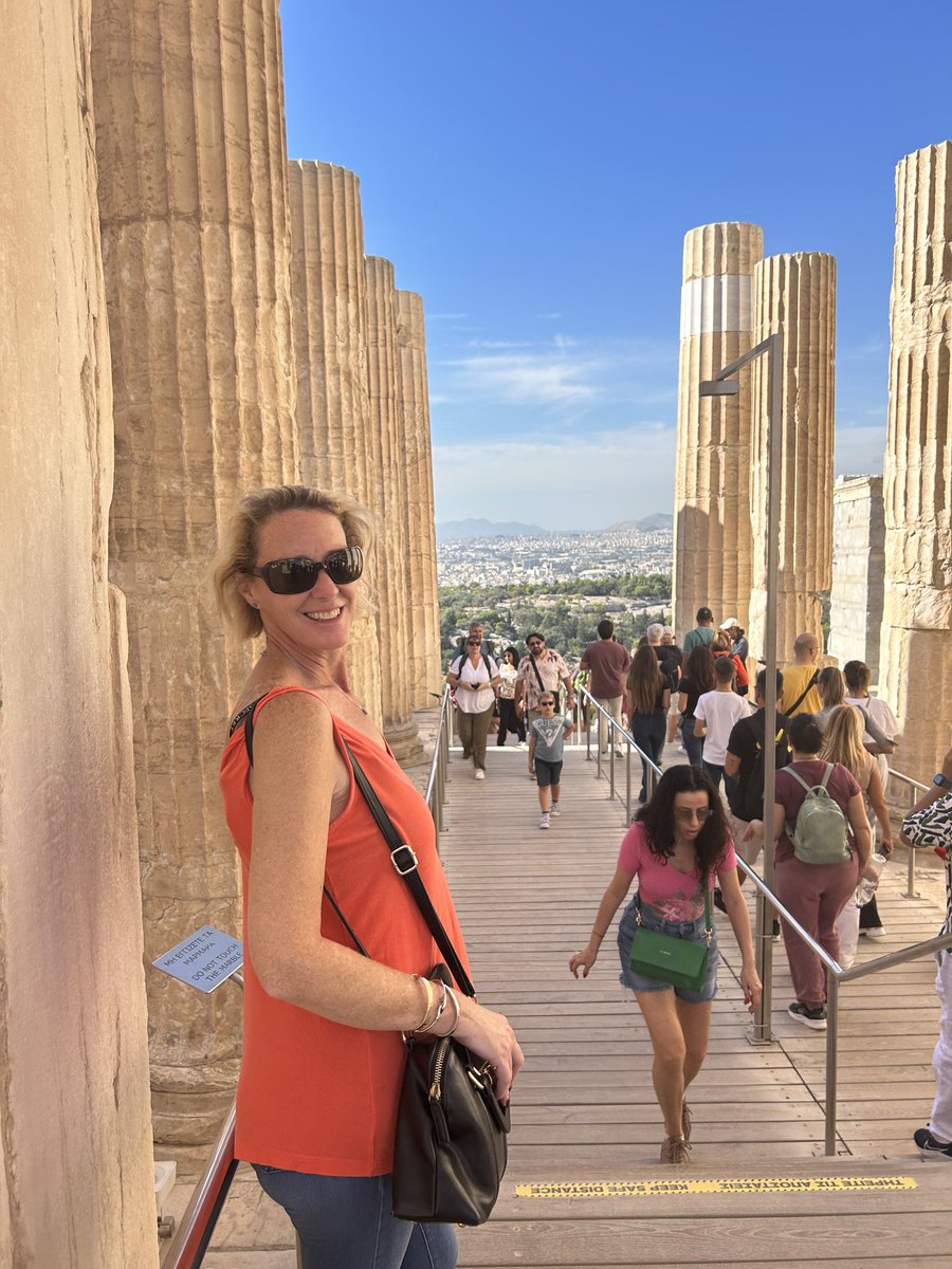 NigelNelson's tweet image. Looking out with @claire_pearsall towards the oldest Parliament in the world.⁩ If ⁦@PeterBoneUK⁩ had been an Ancient Greek this is where his recall petition would be held with citizens voting on bits of pottery. #pynx #acropolis #athens
