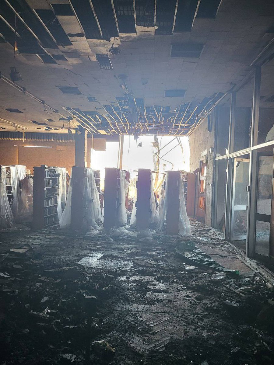 Another library is destroyed by russian shelling in Kherson. It's over 300 libraries gone now.