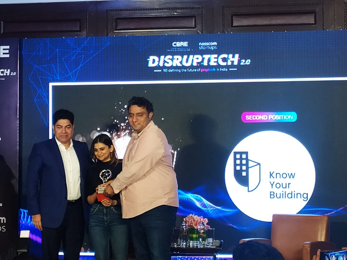 CBRE_India's tweet photo. 🏆Now comes the big reveal of the day! Join us in celebrating @strawcture , the champion of #DisrupTech2, along with @kyb_enlite and @SuperBolter who secured the titles of 1st and 2nd runners-up. https://t.co/kAFRUGejRF