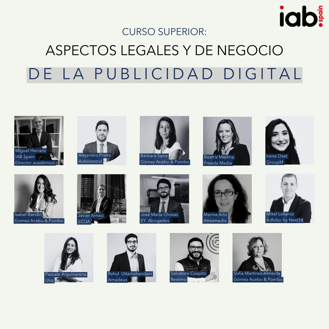 Domina los aspectos legales y de negocio de la publicidad digital en nuestro Curso Superior Online que arrancamos el 15 de noviembre❗

▪️  Lunes y miércoles de 18:00h a 21:00h
▪️  Grabaciones de las sesiones para verlo en diferido 
▪️  Docentes 🔝

🔗iabspain.es/formacion/curs…