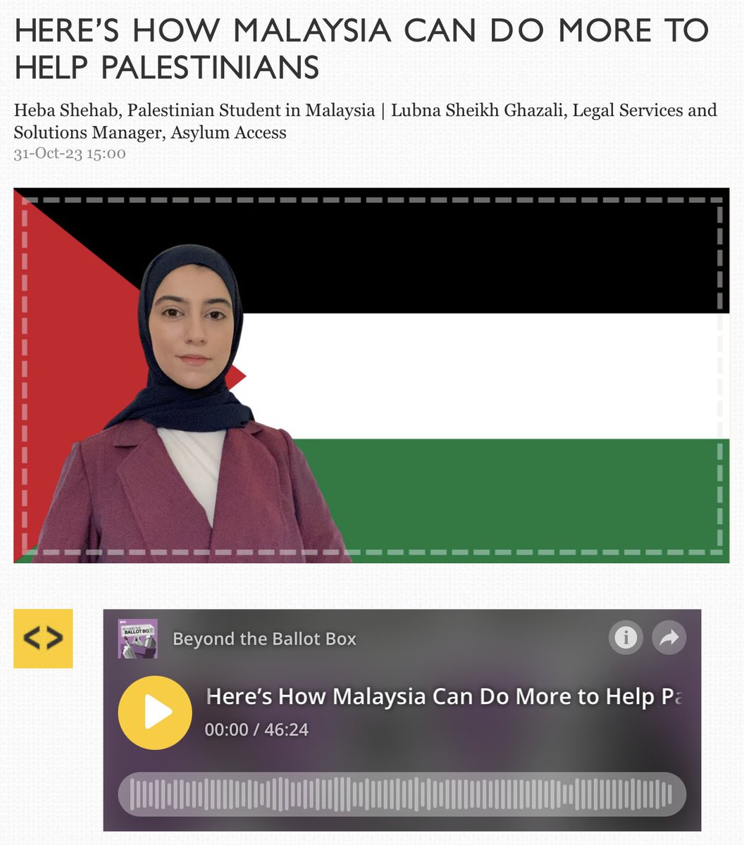 My sister @lubnaaa who works closely with refugees has just recorded a BFM podcast on how Malaysians can do more to help. Please give a listen: bfm.my/podcast//beyon… #FreePalestine 🇵🇸