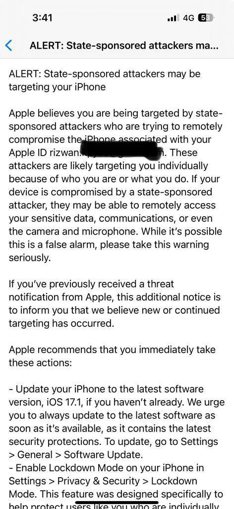 Hacking into the phones of the opposition leaders using spyware and snooping on citizens is an old modus operandi by Saheb and his handlers.

I was notified by Apple last night that my iPhone linked to my Apple ID is being targeted, I have received a text &amp; email from Apple