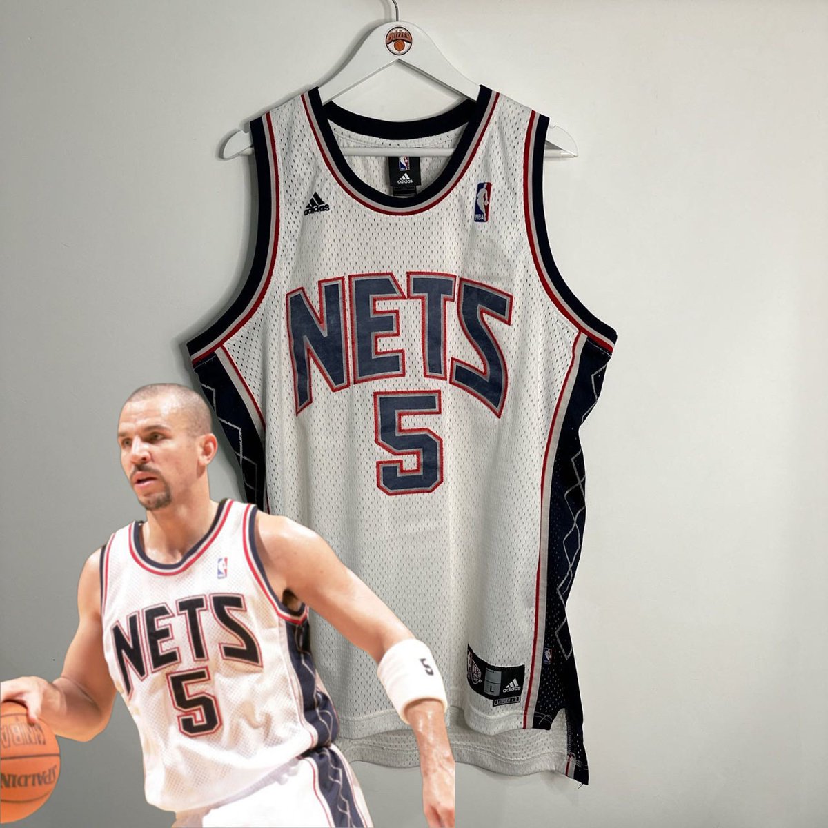 New Jersey Nets Jason Kidd Adidas swingman jersey - Size large (fits XL) 

This cheeky early 2000’s piece will be coming to our Buzzer website at 8pm tonight. 

But do not forget there will be one Jersey landing today.

#newjersey #nets #jasonkidd