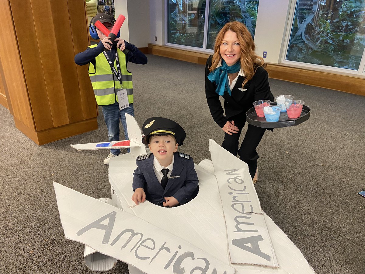 JeremyIndy1's tweet photo. How do you #recycle a @sternpinball box? Create a family #Halloween 🎃 costume, of course! We used the box to make the @AmericanAir plane, @PENTAXIAN camera, beverage tray and wrench. https://t.co/4nfMrvN7Zj