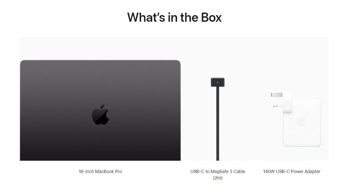 The new #MacBookPro in #SpaceBlack comes with a black cable and a white power brick🙃 #AppleEvent

There's always one thing they get wrong.
