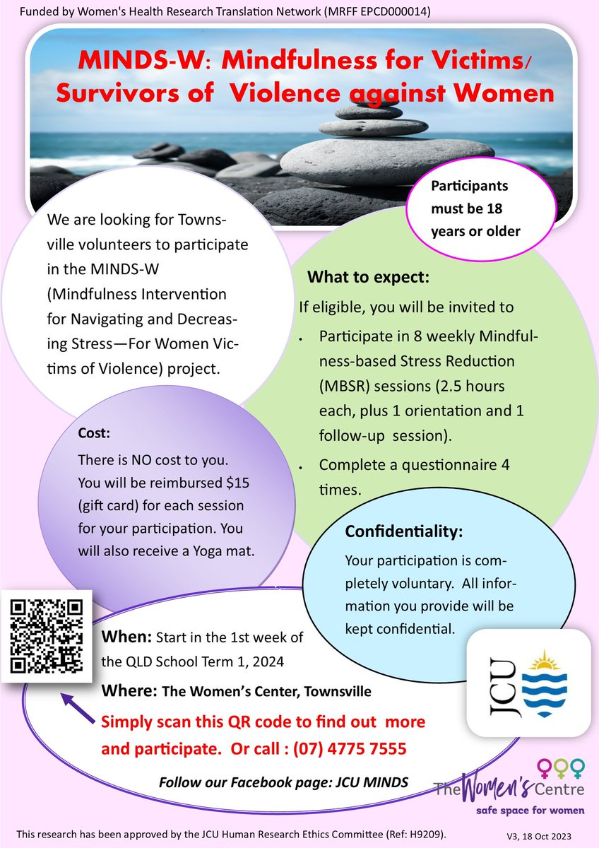 We are looking for participants to join our Mindfulness-Based Stress Reduction Program for Women. Please see details below.