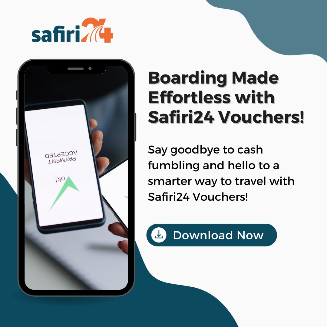 safiri24's tweet image. No more cash fumbling! Simply scan your voucher for quick boarding.  Plus, plan your travel expenses by pre-purchasing fare credits with  Safiri24 Vouchers. Travel smart and budget-friendly with us!  
#Safiri24 #SmartBudget #OkoaIthaa
