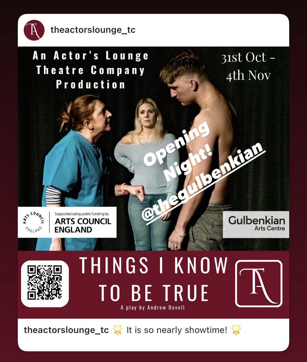 A powerful &amp; compelling family drama opens today! Still a few tickets left. 
#thingsiknowtobetrue at The Gulbenkian Theatre Canterbury.