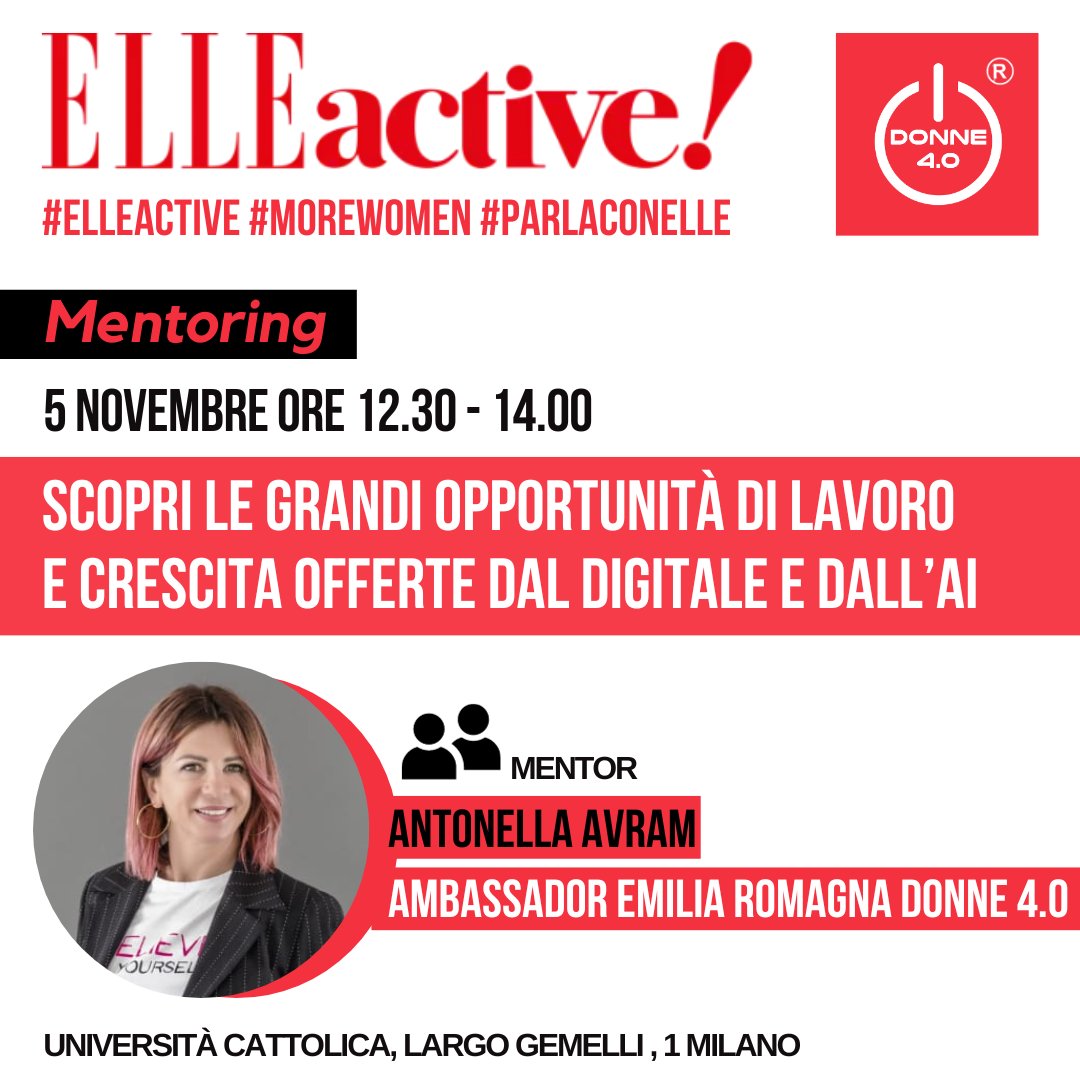 Donne 4.0 (@communitydonne4) on Twitter photo Sempre nell'ambito dell'edizione 2023 del forum delle donne attive ๐๐๐๐ ๐๐๐๐๐๐โa tema ๐๐ ๐๐๐๐๐ ๐๐๐๐๐๐๐๐๐๐ ๐๐ ๐
๐๐๐๐๐๐๐๐, le ambassadors di Donne 4.0 Roberta Russo Antonella Avram terranno la sessione di MENTORING ๐ lnkd.in/eUGRi_kx Sempre nell'ambito dell'edizione 2023 del forum delle donne attive ๐๐๐๐ ๐๐๐๐๐๐โa tema ๐๐ ๐๐๐๐๐ ๐๐๐๐๐๐๐๐๐๐ ๐๐ ๐
๐๐๐๐๐๐๐๐, le ambassadors di Donne 4.0 Roberta Russo Antonella Avram terranno la sessione di MENTORING ๐ lnkd.in/eUGRi_kx