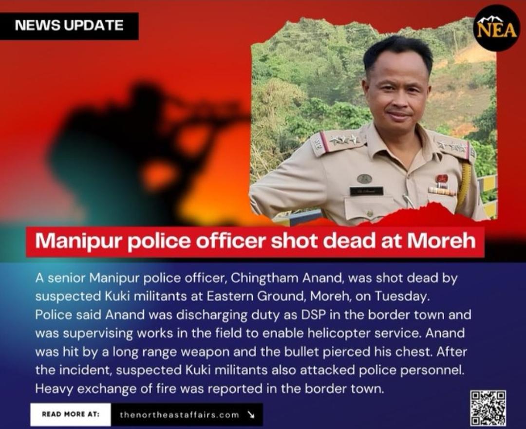 #ManipurUpdates One police officer of manipur police department shot down by #kuki_narco_terrories #kuki_millitant #kuki_poppy_planter #kukiXpost #saveManipur #saveMeetei #BBC #republicNews #news18 #alzajira @pmoIndia @homeMinister @UNO