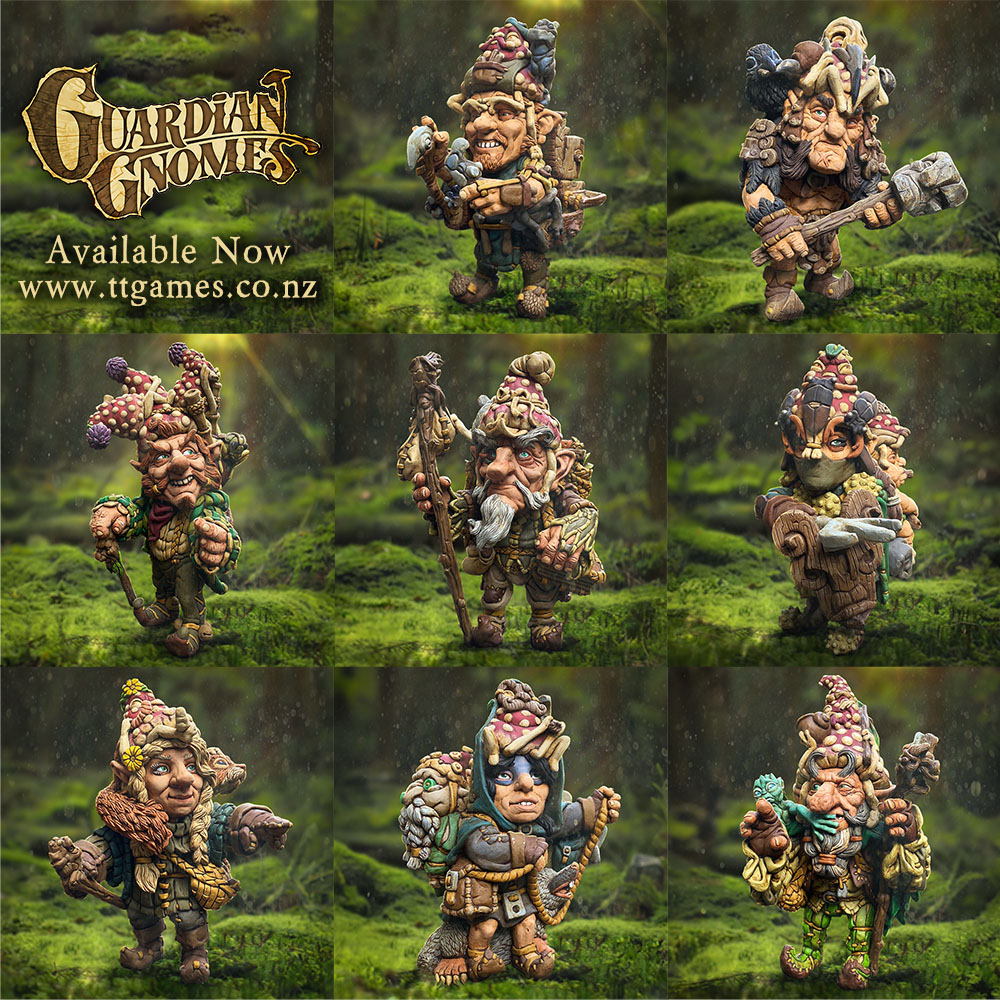 The Guardian Gnomes have arrived! TTG is so excited to launch this new range of tabletop miniatures. Available now at ttgames.co.nz