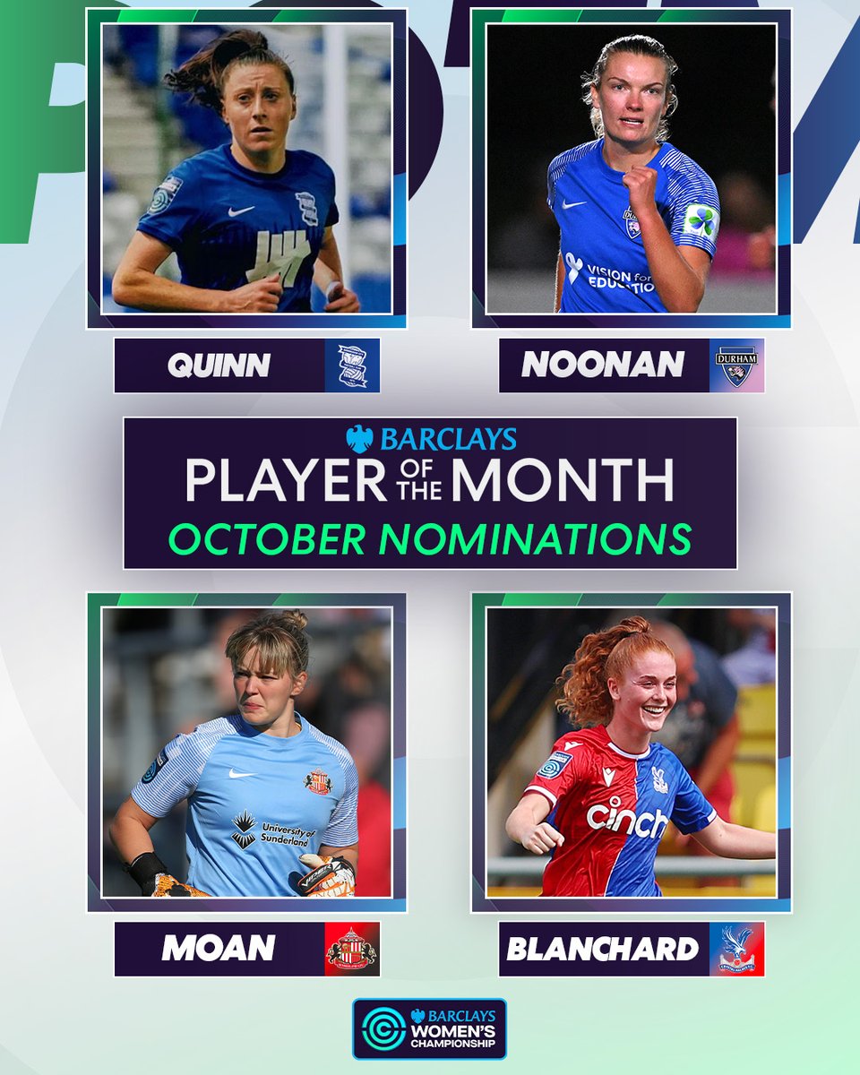 Your nominees for the #BarclaysWC Player of the Month are in! 🤩 🌟 @LucyQuinn7 🌟 @saoirse_noonan 🌟 @_claudia81 🌟 @annabelblanch10 Vote now: the-fa.com/YTlL2J