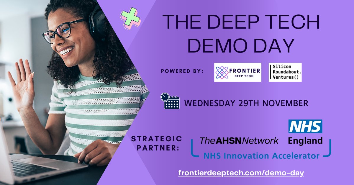 NHS Accelerator (@nhsaccelerator) on Twitter photo Join us for a Deep Tech Demo Day in partnership with <a href="/f_deeptech/">Frontier DeepTech</a>📣
1️⃣ Watch the Demo Day on Nov 29.
2️⃣ Pitch Your Innovation: Apply by Nov 12 to share your idea with VC funds and Angel investors.
Don't miss a chance to showcase your innovation! Apply >> frontierdeeptech.com/demo-day/ Join us for a Deep Tech Demo Day in partnership with <a href="/f_deeptech/">Frontier DeepTech</a>📣
1️⃣ Watch the Demo Day on Nov 29.
2️⃣ Pitch Your Innovation: Apply by Nov 12 to share your idea with VC funds and Angel investors.
Don't miss a chance to showcase your innovation! Apply >> frontierdeeptech.com/demo-day/