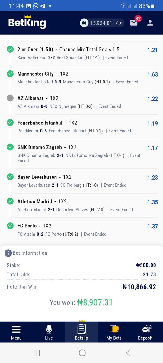 @BoomBetNG @BetKingNG @343bettips @Ada_Daddyya @ADT_Freetips @BetCodes_NG @BoomQueen_ @ConvertsB @OgaNlaMedia @PoojaMedia @DESOJI_YL Another one yesterday night. 

Follow me for more win 🏆