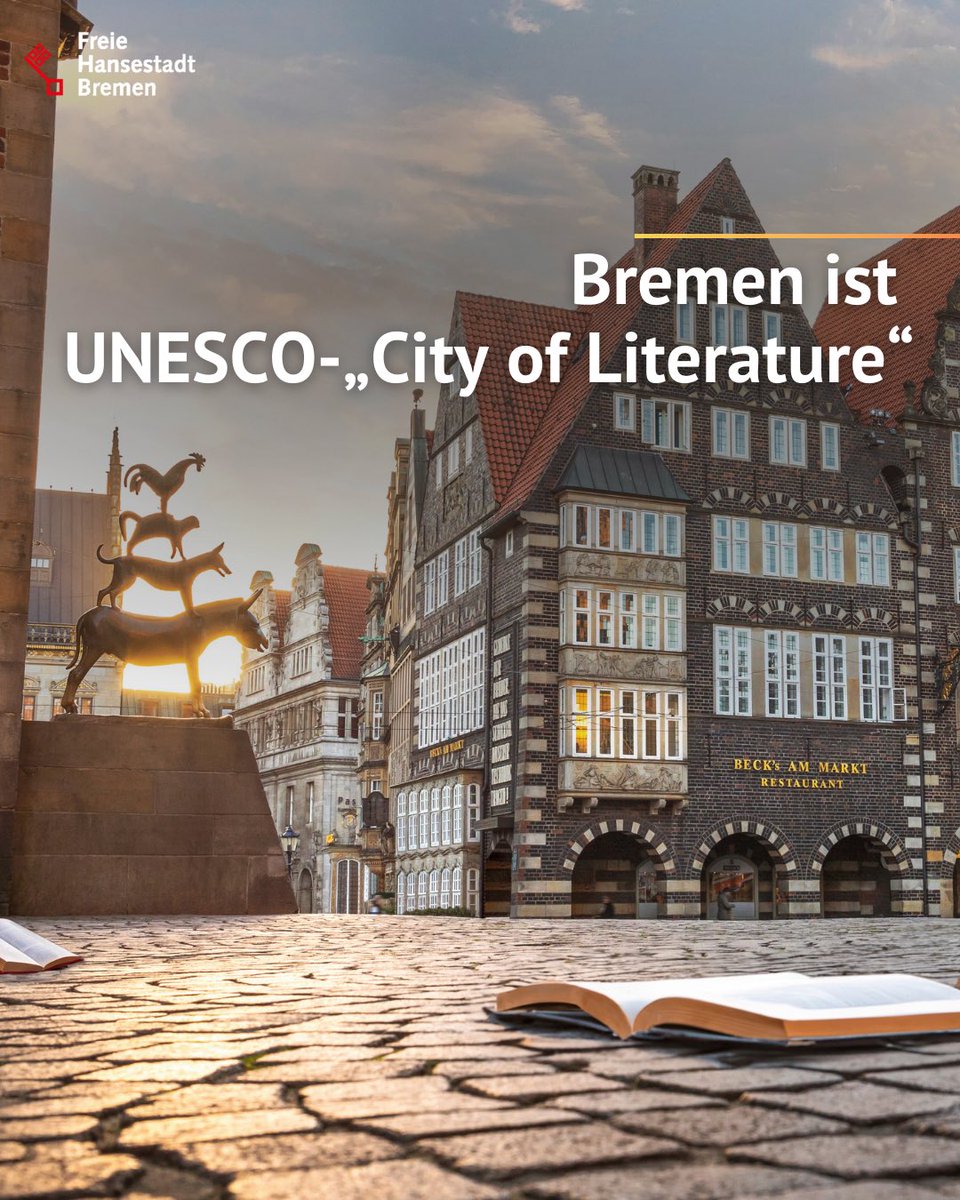 RathausHB_news's tweet photo. Die UNESCO hat #Bremen heute in das internationale Netzwerk der Creative Cities aufgenommen und den Titel "Stadt der Literatur" verliehen. Damit ist Bremen die siebte Kreativstadt in Deutschland, die von der Weltkulturorganisation ausgezeichnet wurde: https://t.co/FV0ADng0jx https://t.co/iQyZgBJCAr