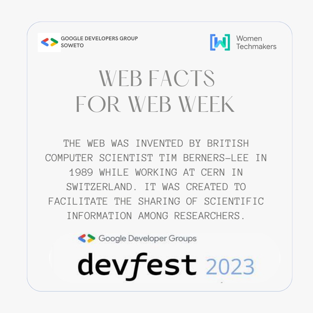 GdgSoweto's tweet photo. Here with the facts about the web.
Did you know?
#webweek #webdev #webcare #websites #weblove #webweek https://t.co/JSZzNkeSOJ