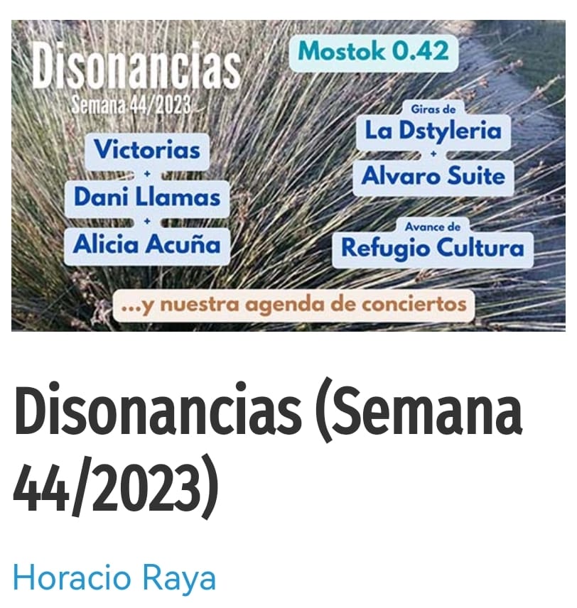 Te presentamos los nuevos trabajos de Victorias, Dani Llamas y Alicia Acuña; las giras de conciertos de La DstyleriA y Alvaro Suite y la agenda semanal de conciertos. Como banda nueva te traemos a Mostok 0,42. Lo tienes todo a través de este enlace.
sevilladisonante.es/disonancias-se…