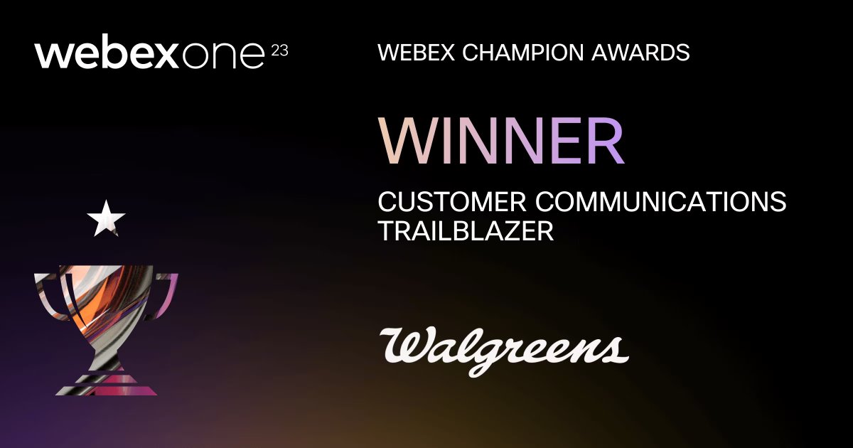 webex_cpaas's tweet image. Congratulations to @Walgreens, our Customer Communications Trailblazer award winner! 🎉

Walgreens is reimagining the customer journey experience with #WebexConnect, from prescription updates to loyalty perks. Learn more: lnkd.in/gMYZYiqV