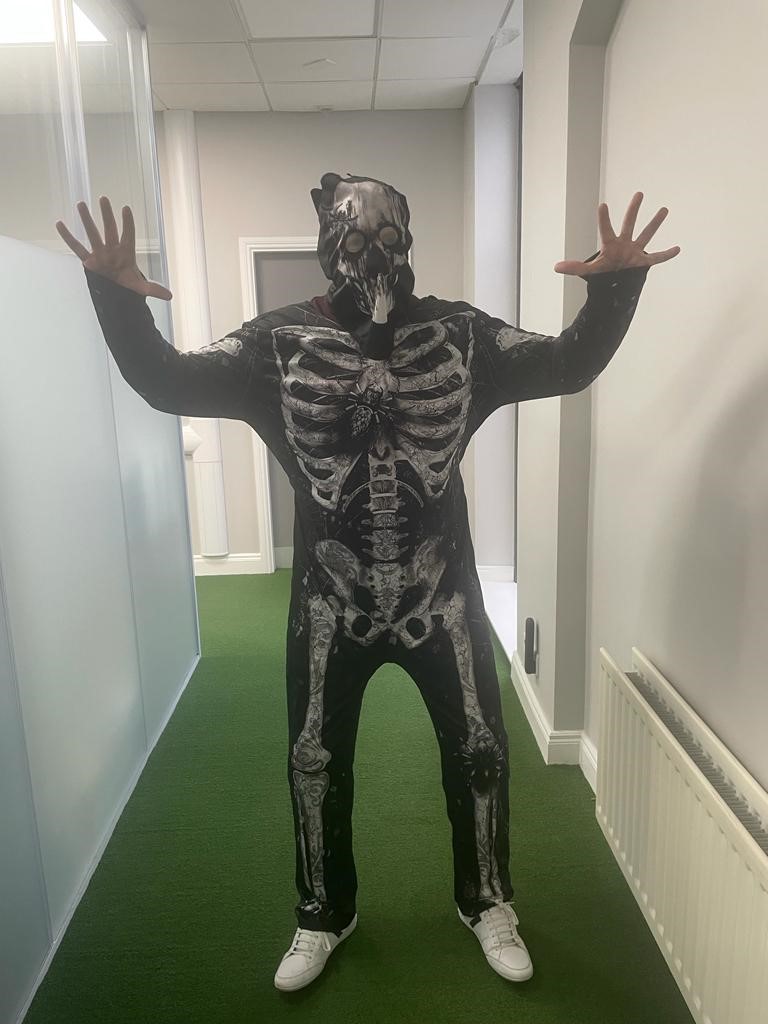 PST_Sport's tweet photo. 🎃👻 Trick or Treat Time! Our CEO, @cttralee getting into the spirit of Halloween today.

Who says business can't be a scream? 🤣 🎃 💀

🧡🕷️ #HappyHalloween #PSTSport #HalloweenFun https://t.co/mIQditfOAi