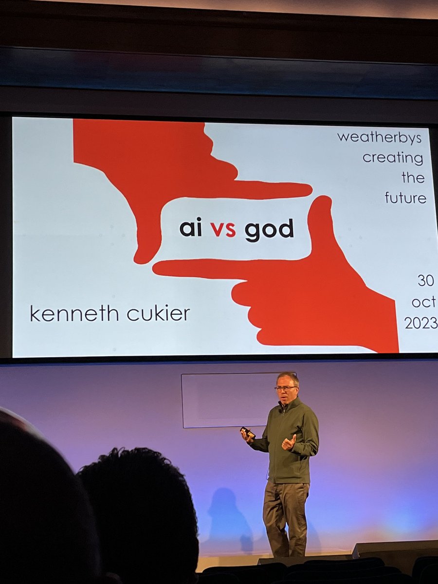 joanneooi's tweet image. Amazing day at Creating the Future by @weatherbysltd. Example: @kncukier contemplates “AI vs God”. #ctf2023.