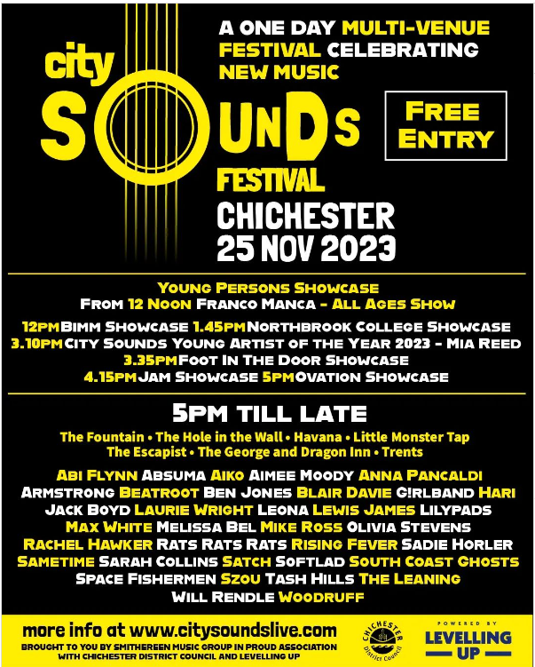 MusicNorthbrook's tweet photo. Music at Northbrook College is proud &amp; excited to be showcasing our students'amazing music acts at City Sounds Festival,Chichester Nov 25th.
Across 8 venues in the heart of Chichester, noon to 1am it's a free entry festival celebrating new music.We can't wait to be a part of it! https://t.co/ZaLcymBxDG