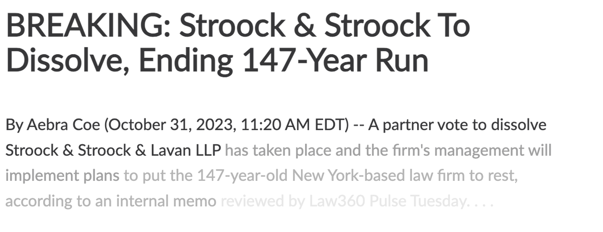 For others who need to match @aebra_coe @Law360, here are some ideas:

Stroock & Stroock Streak Streak Ends

Stroock Market Crash

Brief Goodbye 

cc unnamed artisan @nypost #tabloidheds