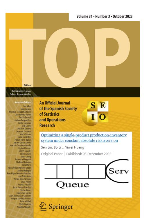 Springernomics's tweet photo. Check out this TOP article about Optimizing a single-product production-inventory system under constant absolute risk aversion, by Sen Lin, Bo Li, Antonio Arreola-Risa &amp; Yiwei Huang
https://t.co/Kyo2gEUx1L (free to read with #SharedIt)
@antonioayuso @DoloresRomeroM  @SEIO_ES https://t.co/iLobJXs63v