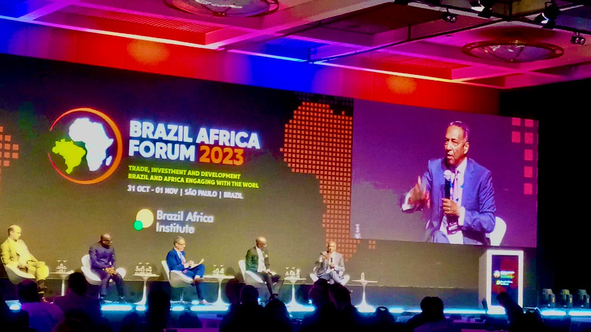 Brazil-Africa investment forum opened today here in São Paulo, #Brazil.

I spoke on the opening panel together with 3 great speakers about investing in Africa, synergy with Brazil, #AfCFTA.

Thanks <a href="/weareibraf/">Brazil Africa Institute / Instituto Brasil África</a> for inviting me.  #BAF2023

Always a pleasure to be in vibrant Brazil.
