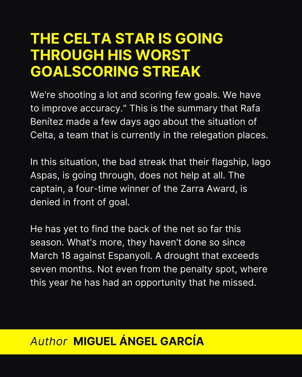 What's wrong with Iago Aspas? The Celta star is going through his worst goalscoring streak.

(<a href="/marca/">MARCA</a>, <a href="/miguelangaro/">Miguel Ángel García</a>) #GGA #GoalGetaway