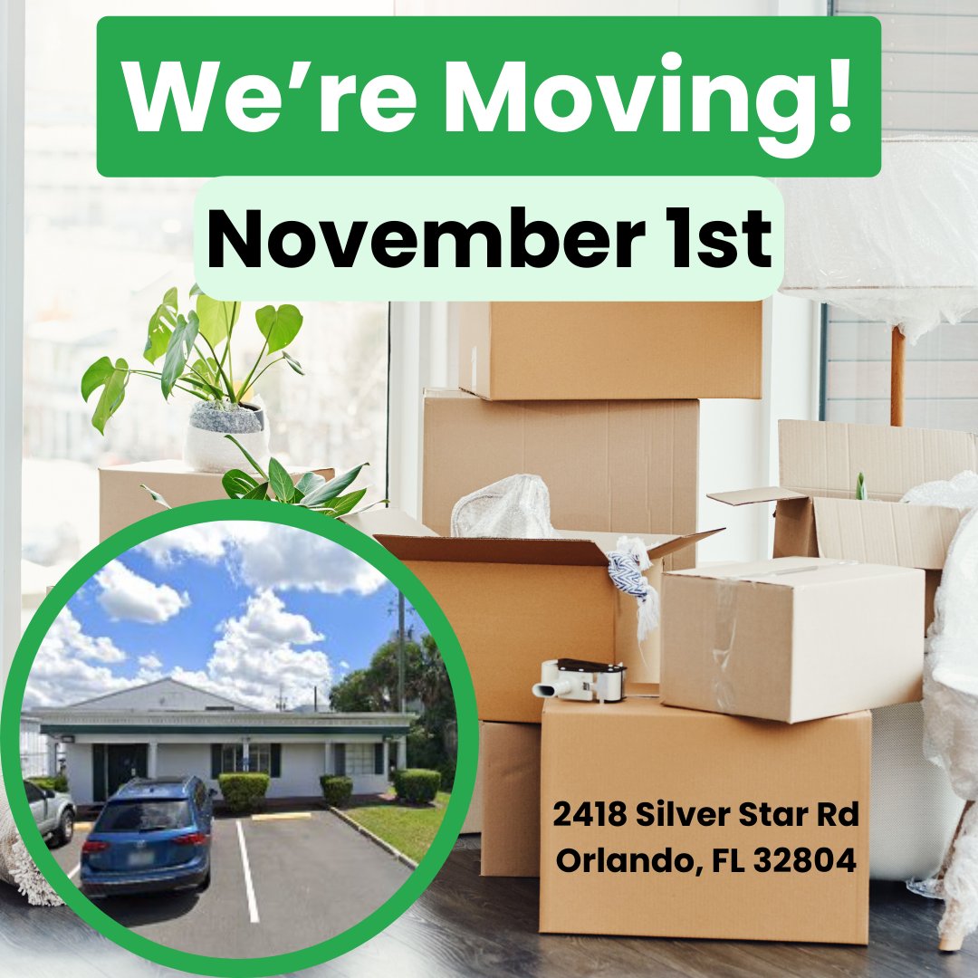We've officially relocated! Starting tomorrow November 1st we are located at 2418 Silver Star Road. We are so excited for our new home which has more space for our growing team and growing programs!