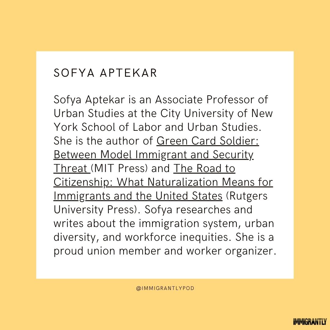 🎙️ Excited to introduce the insightful voice of Sofya Aptekar, Associate Professor of Urban Studies at CUNY School of Labor and Urban Studies. 🌆 With a keen focus on the immigration system, urban diversity, and workforce inequities.📚 #PodcastGuest #SocialEquity #LaborStudies