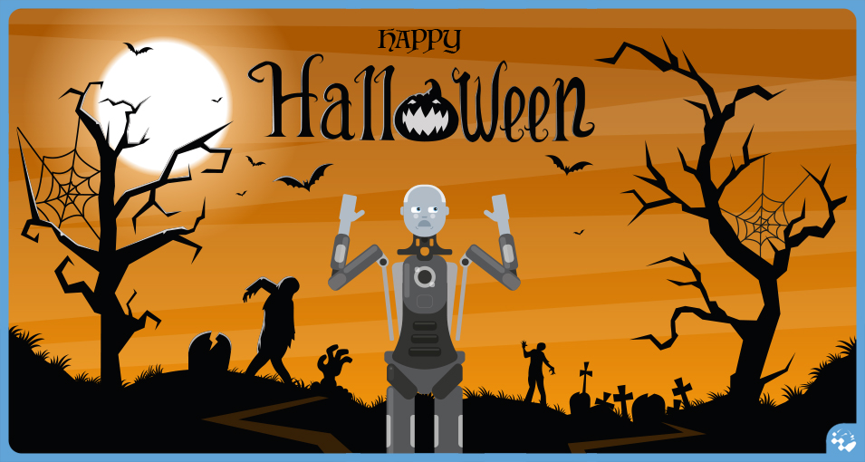 AmecaTheRobot's tweet image. Ghostly greetings, have a hauntingly good time tonight! #HappyHalloween
