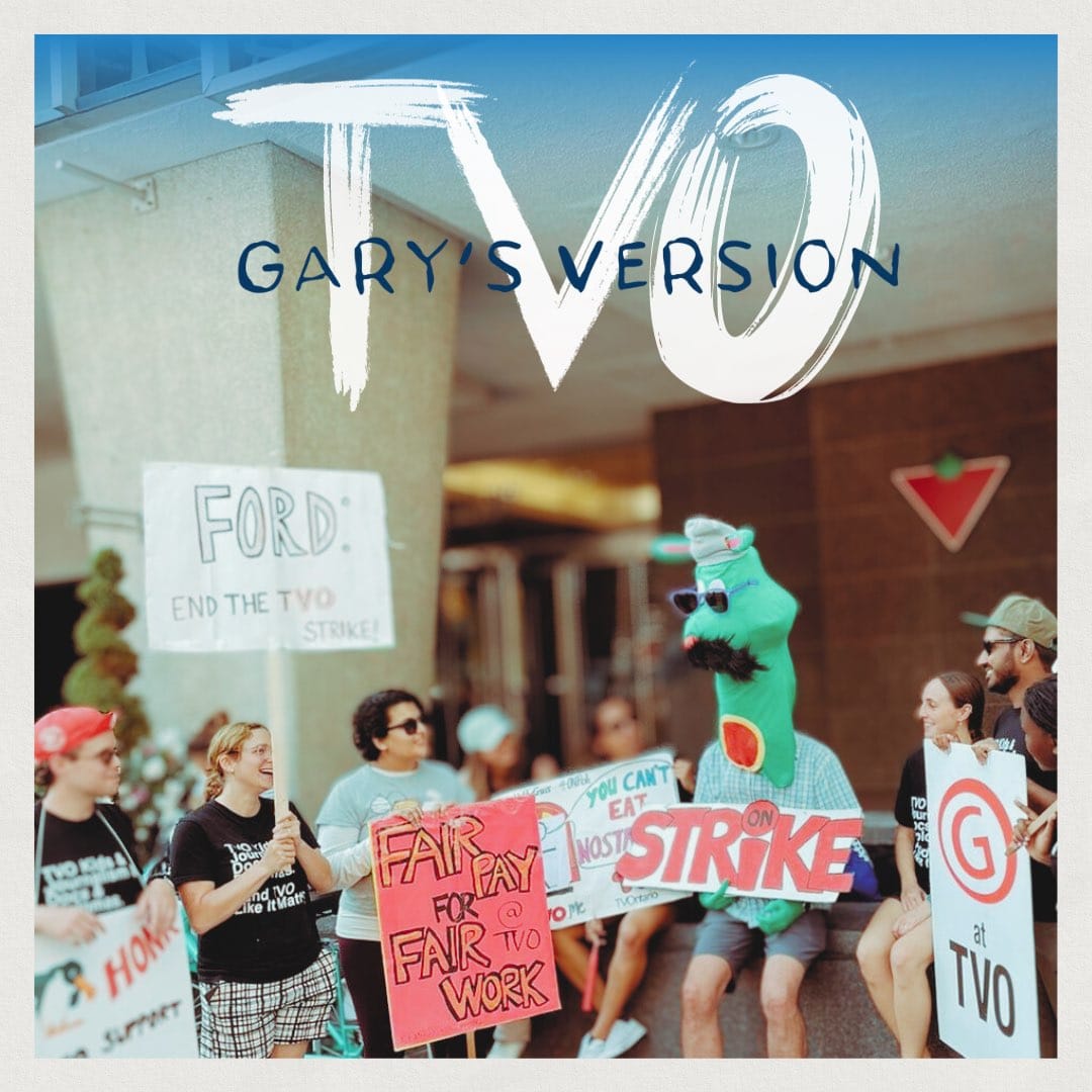Gary (the green one with the moustache and sunglasses) is our <a href="/tvo/">TVO.me</a> #strike mascot. 

We love Gary, we really do, but we'd rather be back at work with a fair contract. 

What to help us? Click here for some ideas on how to do that: linktr.ee/tvo_cmg #OntarioMade #onpoli
