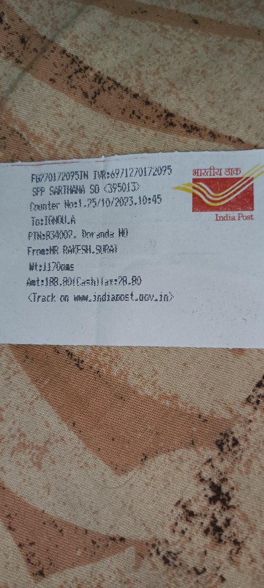 @IndiaPostOffice We urgently shipped college documents on 25th Oct from Sarthana SO (395013) to Ranchi (834002) with consignment 'FG770172095IN,' but the tracking page shows 'consignment not found.' Please assist ASAP. #UrgentParcel #IndiaPostHelp