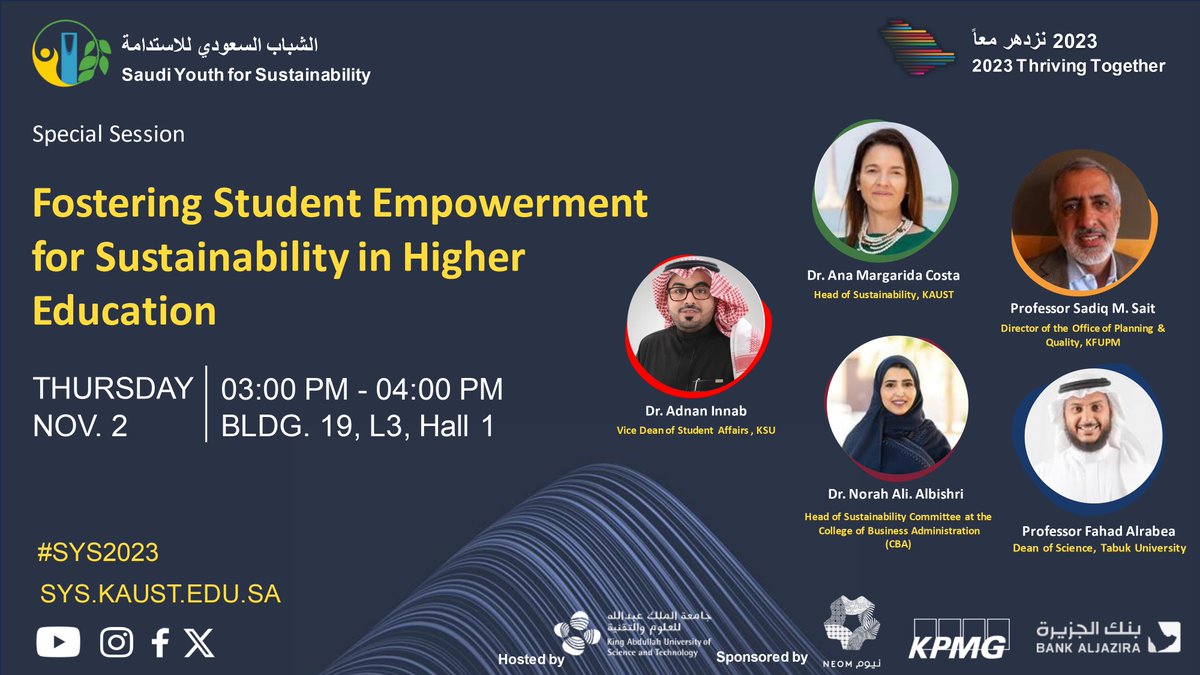 KSAYouth4S's tweet photo. Empowerment structures can be an important tool to activate and direct the potential of students to become agents of change, contributing to sustainability in higher education. 
Join us as we explore the exciting journey of fostering student empowerment #SYS2023 https://t.co/bl1KWbBXwI