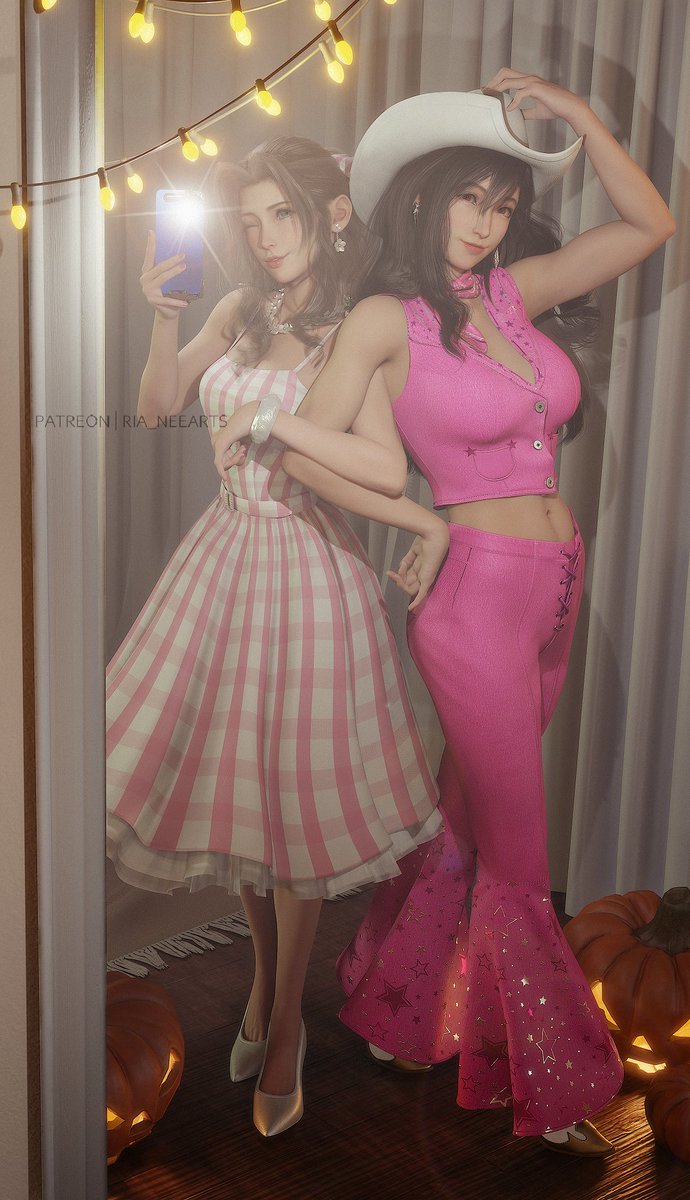 Ria_neearts's tweet photo. Tifa and Aerith as Barbie for Halloween! https://t.co/og8QJQbC8E