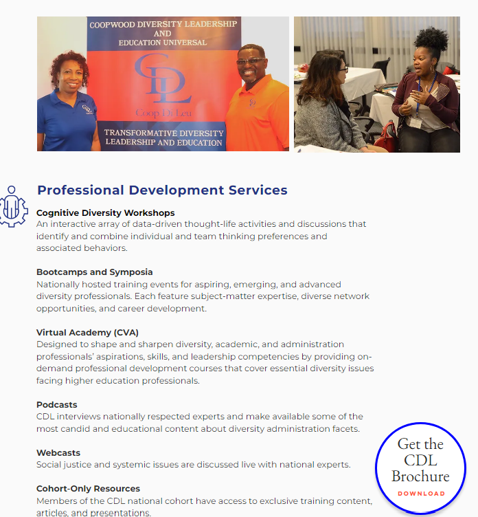 CoopDiLeu's tweet photo. At Coop Di Leu, we're all about empowering diversity professionals. Join us for engaging workshops, webcasts, and podcasts, all designed to boost your skills. Click to learn more: https://t.co/dJ4xh6T70p
#CoopDiLeu #DiversityLeadership #ProfessionalDevelopment #DEI #JEDI https://t.co/VELXk6yB3s