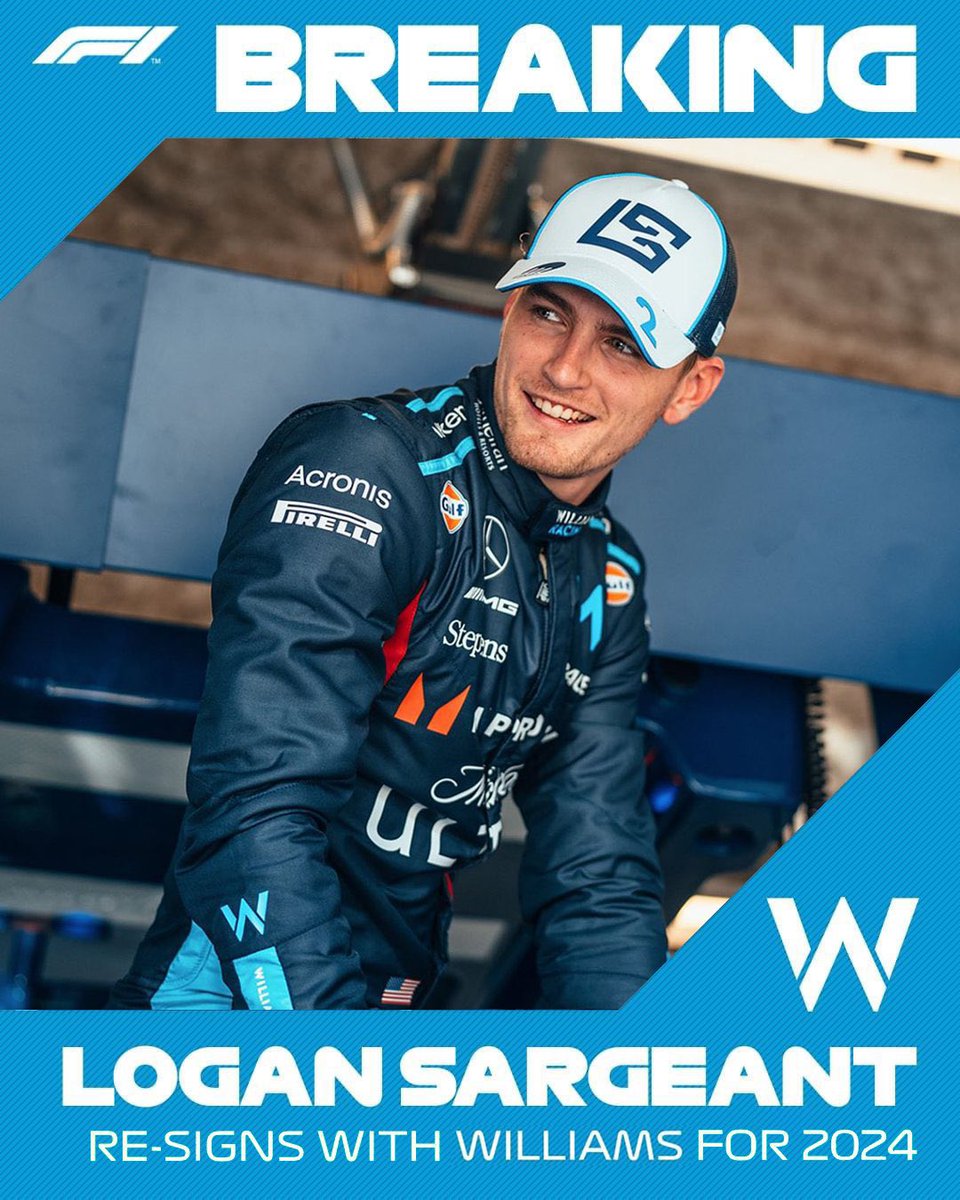 yukiastris's tweet photo. BREAKING: Logan Sargeant re-signs with Williams Racing for 2024

#F1 @williamsf1 https://t.co/qAgwyCsLRk