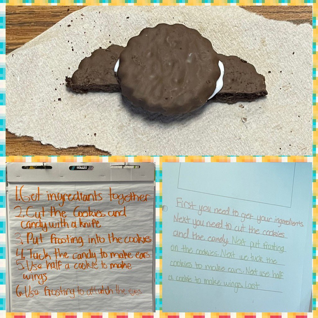 Ms. Autumn Jones’s 1st graders are following a procedural text to learn how to make a bat with cookies and frosting! Such a fun Halloween treat! @BoydBlackhawks @AISDLiteracy