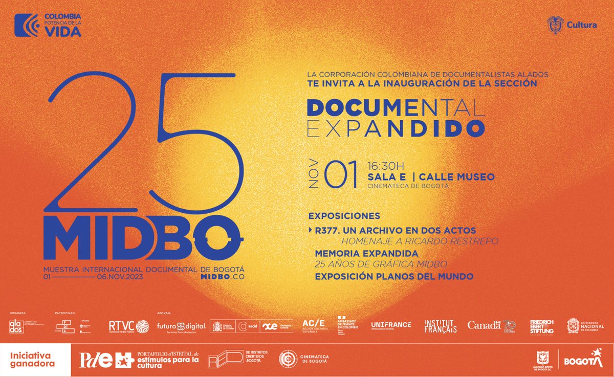midbo_doc's tweet photo. Mañana 01/ Nov empieza MIDBO. Desde las 4.30 pm con la inauguración de Documental Expandido la @CinematecaBta se viste de gala para celebrar la Muestra Internacional de Bogotá. Todxs invitadxs. Llegó la celebración del cine de lo real🌠 #arte #cine #inauguración #Bogotá #Cultura https://t.co/FwNHzM4ZbH