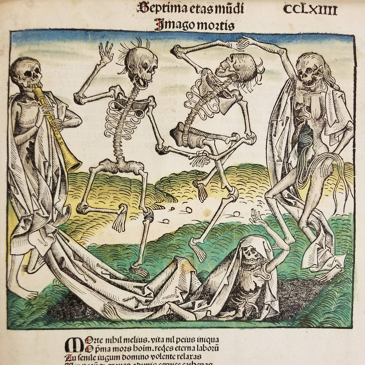 Happy #Halloween! If you dare, gather your fellow ghosts and ghouls for the Danse Macabre! 

This spine-tingling woodcut by Michael Wolgemut lurks within the pages of the 1493 Nuremberg Chronicle in the #CatholicU #rarebooks collection.