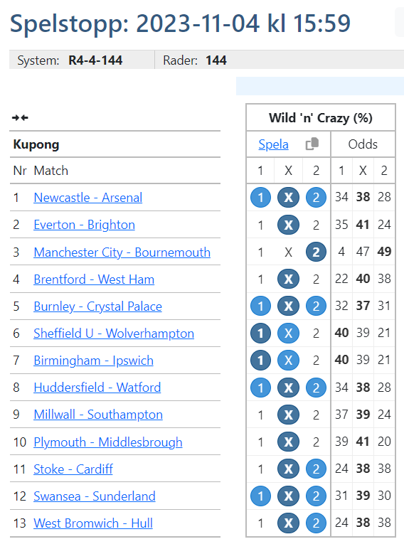TippaStryktips's tweet photo. På lördag är det 13 miljoner i Jackpot på #Stryktipset. Här är ett tidigt, högoddsigt spelförslag baserat på "Wild'n'Crazy"-odds!
https://t.co/pMMTxaT6VW
---
OBS: Spel från Svenska Spel Sport &amp; Casino AB. Åldersgräns 18 år. Stödlinjen 020-81 91 00. https://t.co/uaEZEPSTUL https://t.co/TZxthL59Um