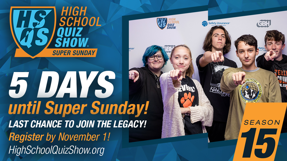 Haven't registered yet for #HSQS15?! SCARY! 👻 

Registration closes November 1st!! Don't get left behind— hurry to HighSchoolQuizShow.org! 💀 🎃