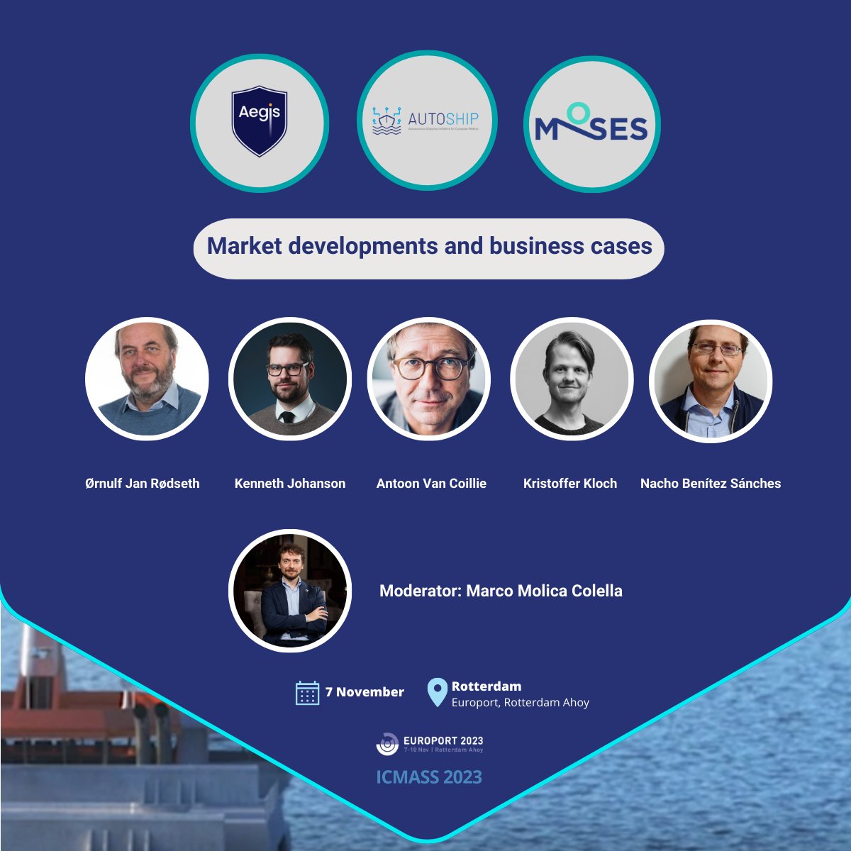 AutoshipProject's tweet image. Navigating the future of European waters with #AEGIS, @AutoshipProject &amp;amp; @mosesproject20: meet the speakers of the first session of the event! The session will explore #businesscases, low-hanging fruit and the unfulfilled potential. Register here to join 👉lnkd.in/dbnXHg3d