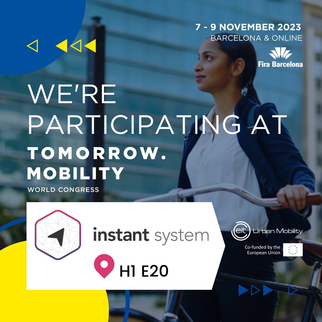 INSTANT SYSTEM (@instantsystem) on Twitter photo 📣🗓️Counting the days until #TMWC23  in Barcelona! Thrilled to be part of this event shaping the future of urban mobility
🚏Join us at the <a href="/EITUrbanMob/">EIT Urban Mobility</a> Pavillon #Booth_H1_E20, on Nov. 7-9, and witness our MaaS solutions revolutionizing mobility in cities 📲
<a href="/_TomorrowMob/">Tomorrow.Mobility</a> 📣🗓️Counting the days until #TMWC23  in Barcelona! Thrilled to be part of this event shaping the future of urban mobility
🚏Join us at the <a href="/EITUrbanMob/">EIT Urban Mobility</a> Pavillon #Booth_H1_E20, on Nov. 7-9, and witness our MaaS solutions revolutionizing mobility in cities 📲
<a href="/_TomorrowMob/">Tomorrow.Mobility</a>